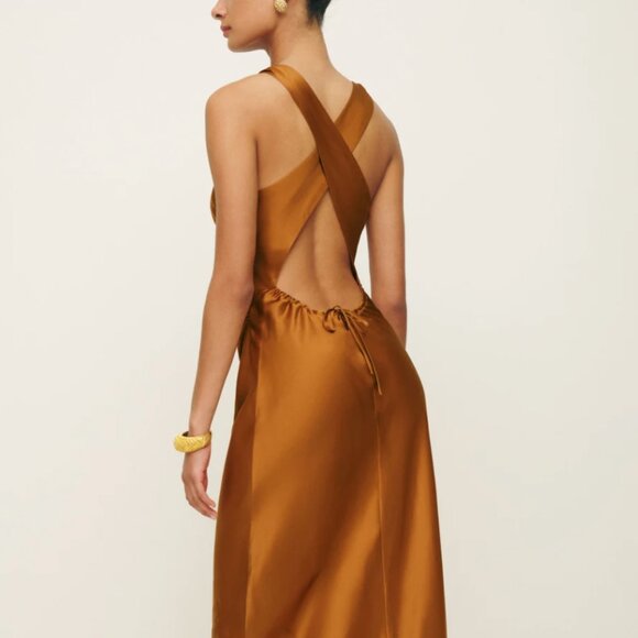 NWT Reformation Anaiis Silk Dress Sz4 Copper Orange Cocktail Soft - Picture 5 of 11